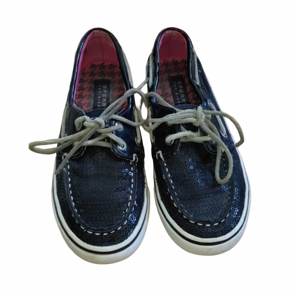 Sperry Top-Sider Bahama Girls Size 13.5 Black Sequin Boat Shoes Loafers